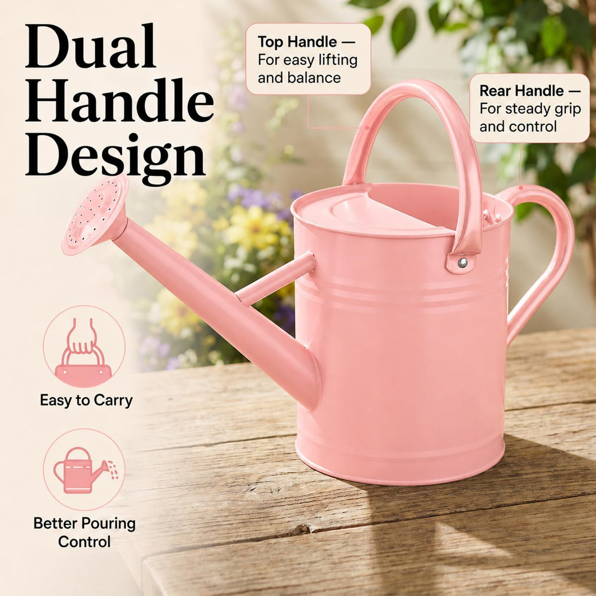 1 Gallon Metal Watering Can for Indoor Outdoor Plants, Pink