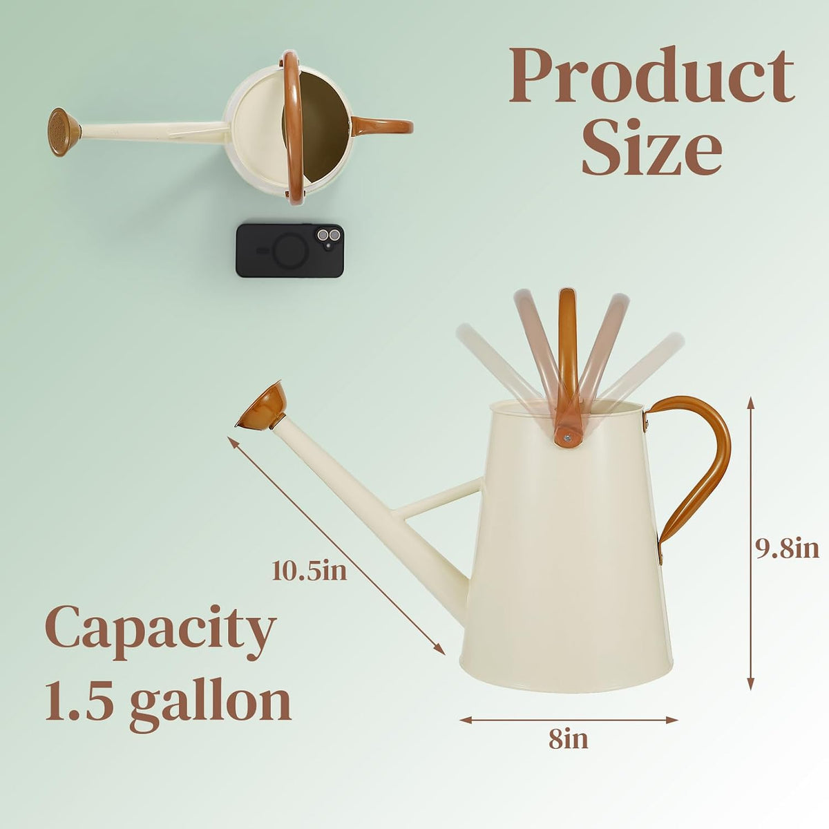 Metal Watering Can with Removable Spout, 1.5 Gallon Large Watering Cans for Plants, Galvanized Steel Gardening Water Can for Indoor & Outdoor Use, Watering Pot with Ergonomic Movable Handle(White)