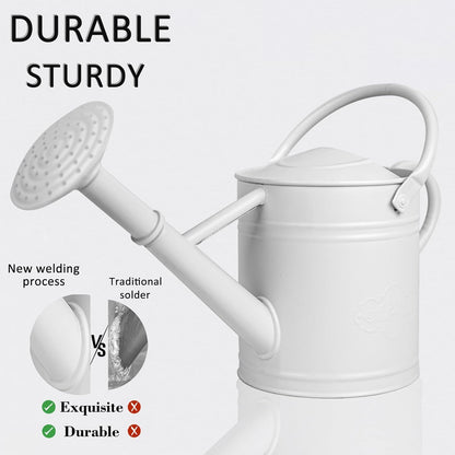 1 Gallon White Metal Watering Can with Removable Watering Rose