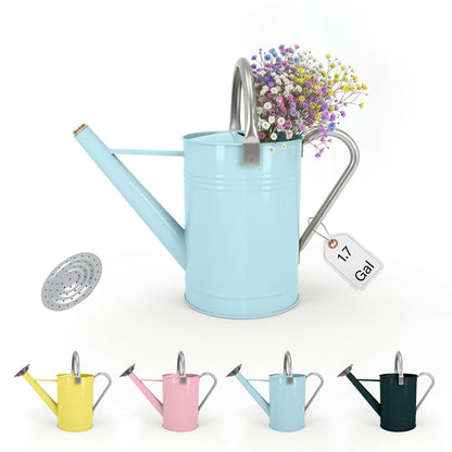 Galvanized Iron Watering Can for Indoor Plants, DIY Watering Cans for House Plant Garden Flower, Long Spout Water Can for Outdoor Watering Plants 6.44L 1.7Gallon (Dark Green)