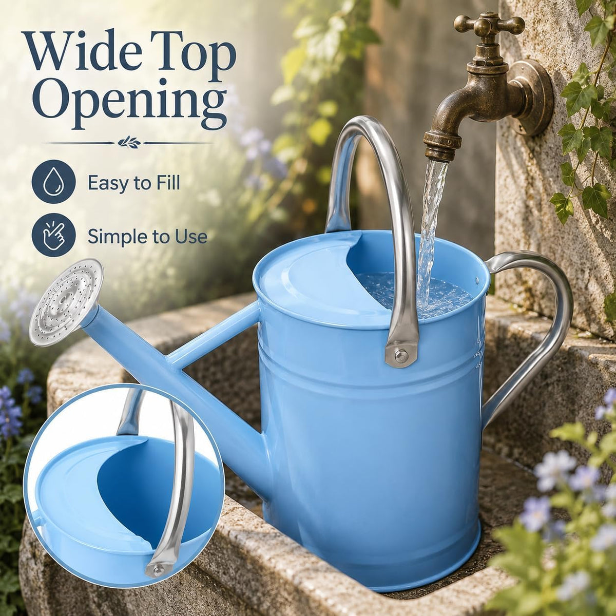 1 Gallon Metal Watering Can for Indoor Outdoor Plants, Blue