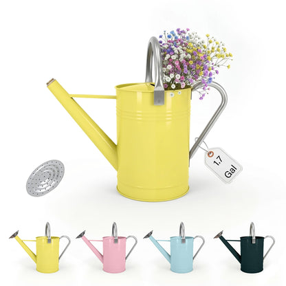 Galvanized Iron Watering Can for Indoor Plants, DIY Watering Cans for House Plant Garden Flower, Long Spout Water Can for Outdoor Watering Plants 6.44L 1.7Gallon (Dark Green)