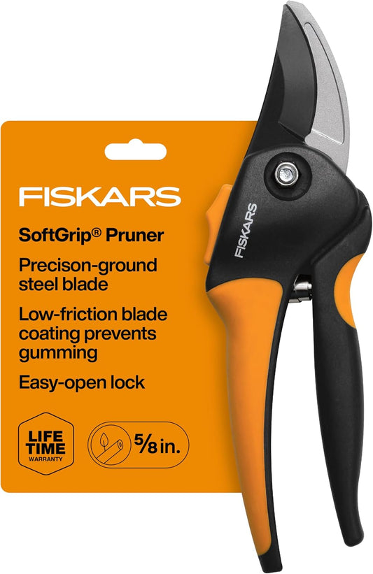 Fiskars SoftGrip Bypass Pruning Shears, 5/8" Cut Capacity Garden Clippers