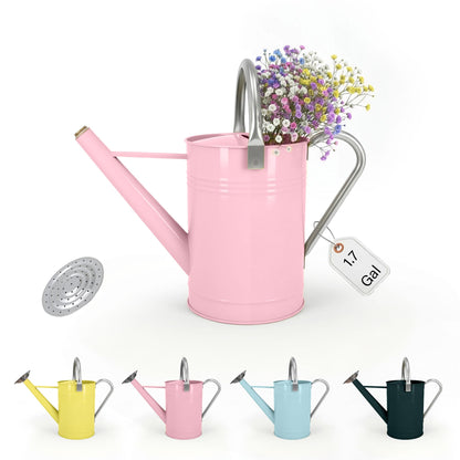 Galvanized Iron Watering Can for Indoor Plants, DIY Watering Cans for House Plant Garden Flower, Long Spout Water Can for Outdoor Watering Plants 6.44L 1.7Gallon (Dark Green)