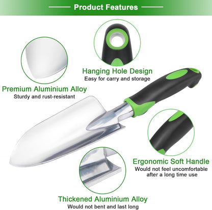Garden Tools Set, 3 Pack Garden Shovel, Transplant Trowel, Hand Rake Green