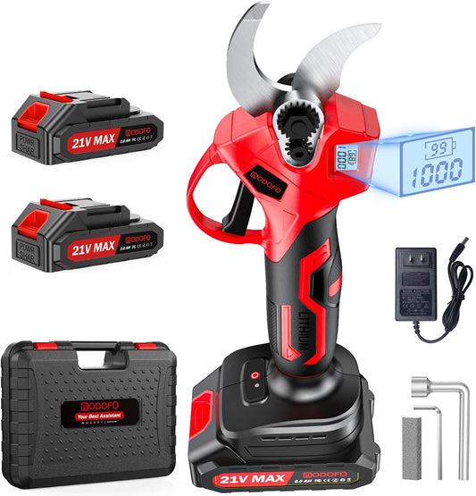 Upgraded Electric Pruning Shears, 1.4" Cutting Diameter Cordless Pruner with LCD Display, Brushless Motor, 2×2.0Ah Rechargeable Batteries for Garden Trees and Branches