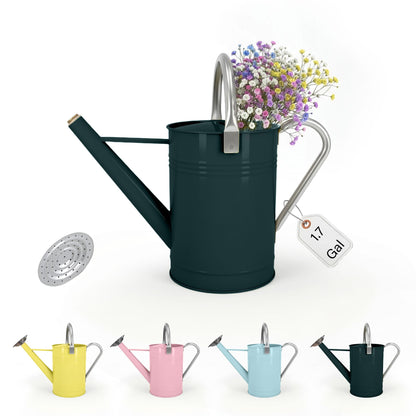 Galvanized Iron Watering Can for Indoor Plants, DIY Watering Cans for House Plant Garden Flower, Long Spout Water Can for Outdoor Watering Plants 6.44L 1.7Gallon (Dark Green)
