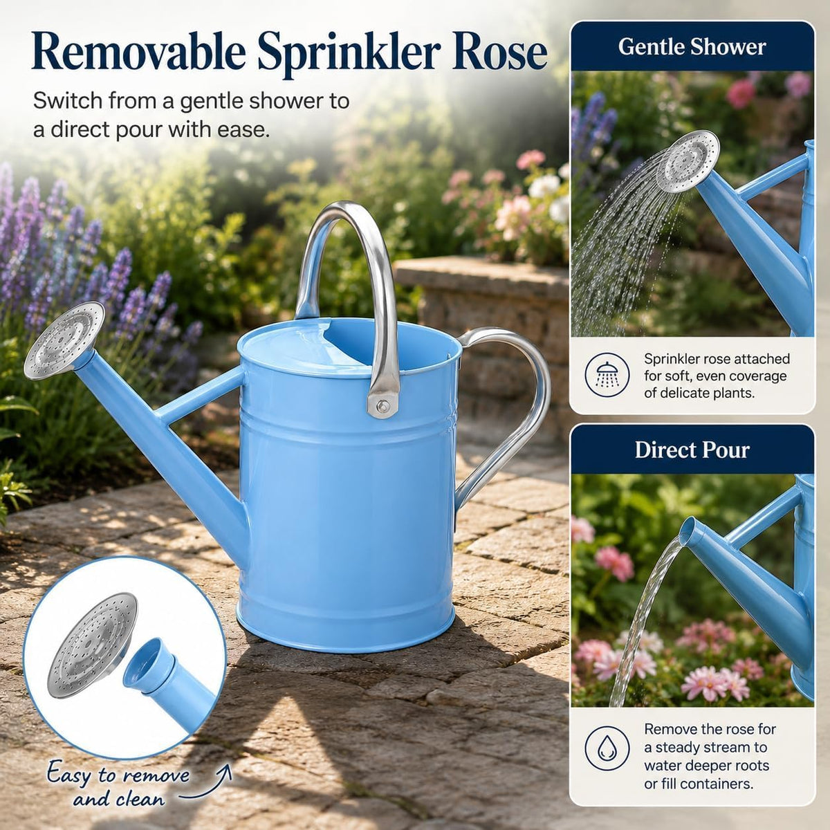 1 Gallon Metal Watering Can for Indoor Outdoor Plants, Blue