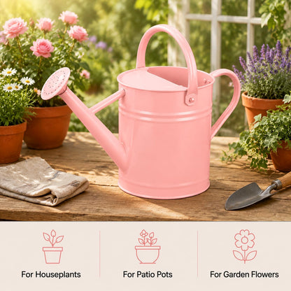 1 Gallon Metal Watering Can for Indoor Outdoor Plants, Pink