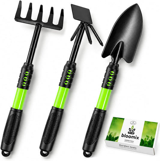 12 Pcs Gardening Tools Set - Heavy Duty Garden Tools Set with Tool Bag, Kneeling Pad, Apron & More Garden Accessories - Stainless Steel Plant Care Kit Supplies, Gardening Gifts for Women Men Black