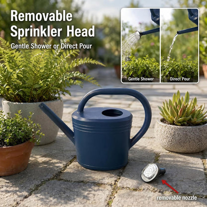 NERUB 2 Gallon Watering Can for Outdoor Plants, Large Garden Watering Can with Long Spout and Removable Stainless Steel Sprinkler Head, Plastic Water Can for Patio, Greenhouse and Flowers