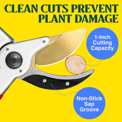 Haus & Garten ClassicPRO 8.5" Professional Premium Titanium Bypass Pruning Shears - Use As Pruners, Garden Shears, Heavy Duty Handheld Pruning Shears For Gardening, Clippers, Pruner Scissor Tool